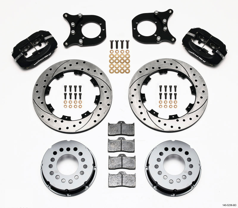 WIL Dynalite Brake Kit - Wilwood Forged Dynalite P/S Rear Kit Drilled Rotor Chev 12 Bolt w/Clip Eliminator