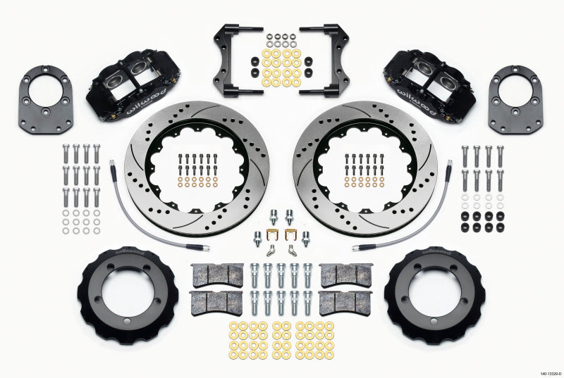 WIL Superlite Brake Kit - Wilwood Narrow Superlite 4R Front Hat Kit 14.00in Drilled 66-75 Ford Bronco Dana 30/44 w/Lines