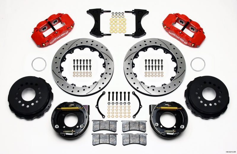 WIL Superlite Brake Kit - Wilwood Narrow Superlite 4R Rear P-Brk Kit 12.88in Drilled Red Chevy 12 Bolt w/ C-Clips