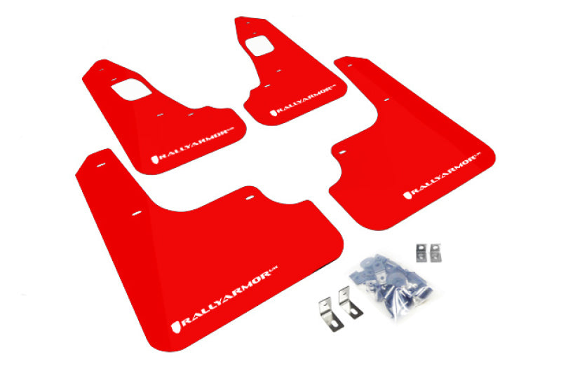 RAL UR Red Flap/Wht Logo - Rally Armor 08-17 Mitsubishi EVO X Red UR Mud Flap w/ White Logo