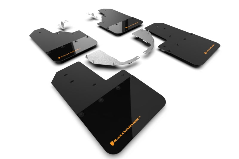 RAL Hybrid Blk Flap/Orange - Rally Armor 21-25 Ford Bronco (Steel Bmpr - NO Rptr/Sprt - NO RR/RB) Blk Mud Flap w/Cy Orange Logo