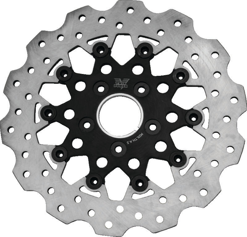 TWP Brake Rotors - Twin Power 84-17 BT Exc 11.8 and Lug Mount 84-13 XL Front 11.5 Scalloped Floating Rotor Black Mesh