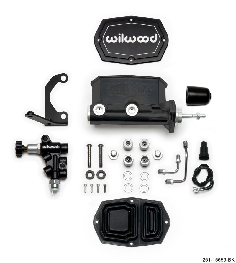 WIL Master Cylinder - Wilwood Compact Tandem M/C - 7/8in Bore w/RH Bracket and Valve (Pushrod) - Black