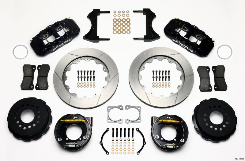WIL Aero Brake Kit - Wilwood AERO4 Rear P-Brake Kit 14.00in Chevy 12 Bolt-Spec 3.15in Bearing
