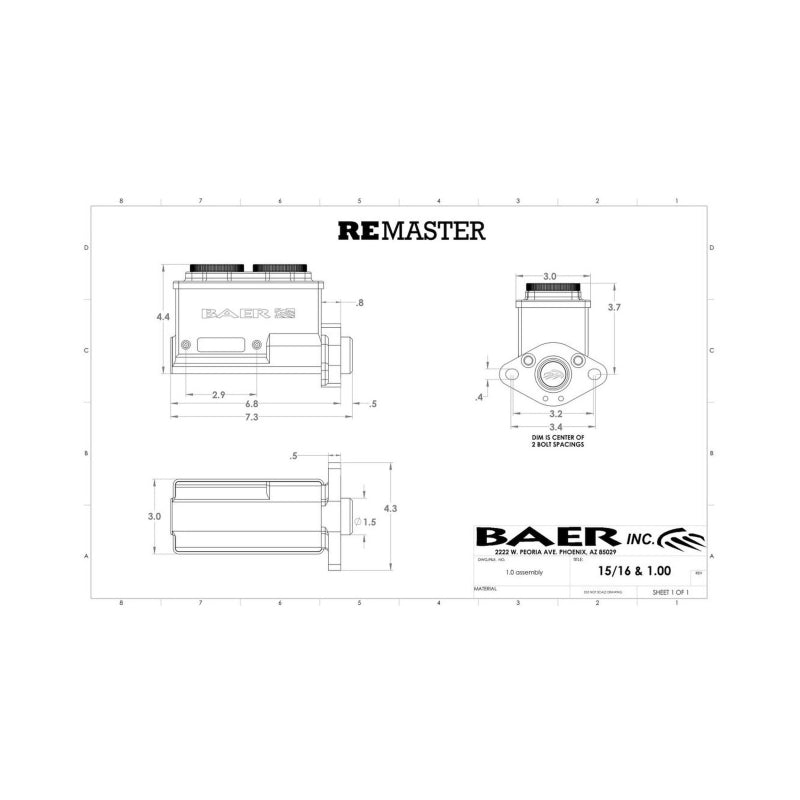 BAE Master Cylinder Kits - Baer Brakes GM/Ford 15/16in Bore Remaster 2-Bolt Left Port Master Cylinder Assembly - Black