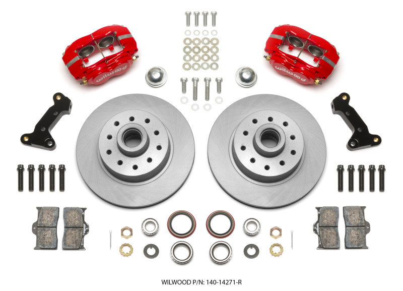 WIL Dynalite Brake Kit - Wilwood Forged Dynalite Front Kit 11.03in 1 PC Rotor&Hub - Red 74-80 Pinto Disc Spindle only