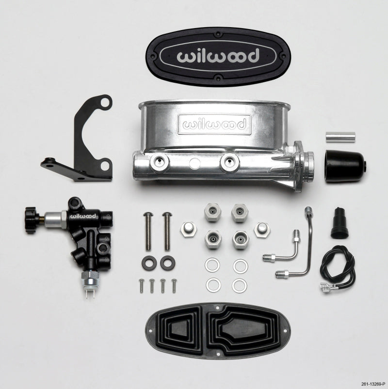 WIL Master Cylinder - Wilwood HV Tandem M/C Kit w L/H Bracket & Prop Valve - 1in Bore Ball Burnished
