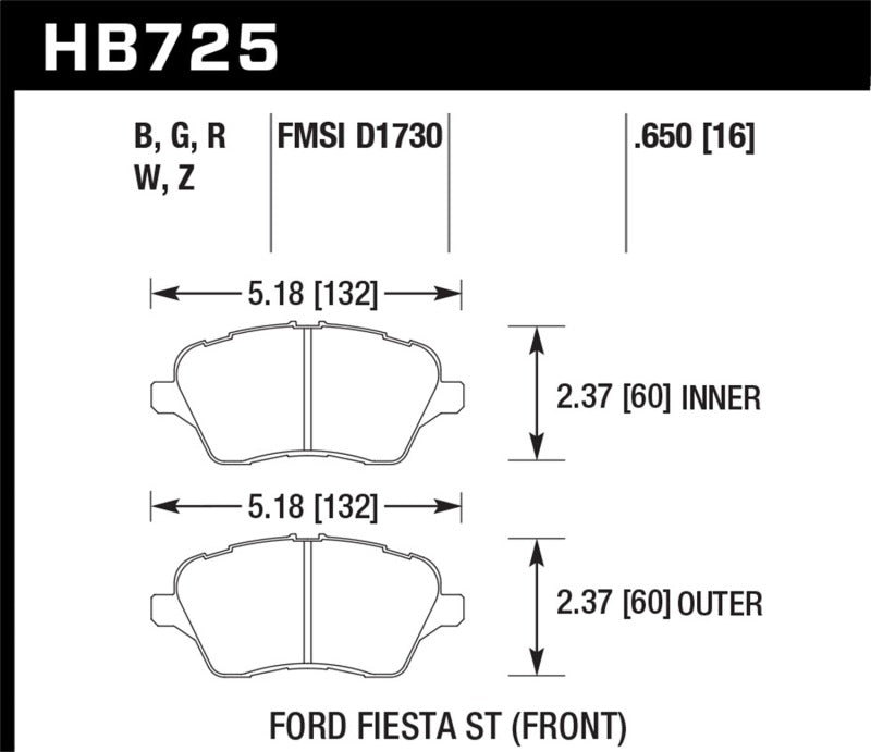 HAWK DTC-60 Brake Pad Sets - Hawk 2014 Ford Fiesta ST DTC-60 Front Brake Pads
