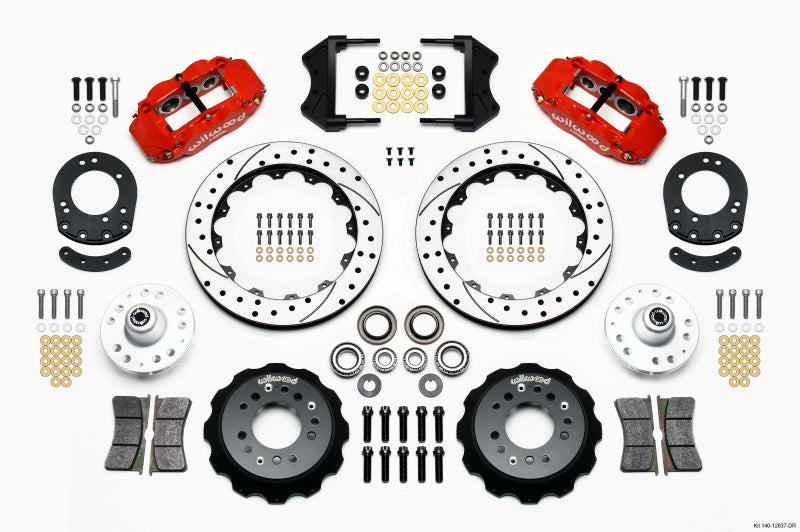 WIL Superlite Brake Kit - Wilwood Narrow Superlite 6R Front Hub Kit 12.88in Drill Red 1965-1969 Mustang Drum Spindle