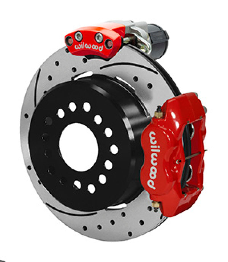 WIL Parking Brake Brake Kit - Wilwood Forged Dynalite Rear Electronic Parking Brake Kit - Red Powder Coat Caliper - SRP D/S Rotor