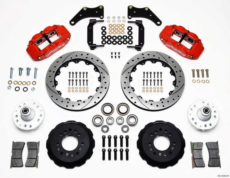 WIL Superlite Brake Kit - Wilwood Narrow Superlite 6R Front Hub Kit 12.88in Drill Red Large GM 57-70 Drop Spindle
