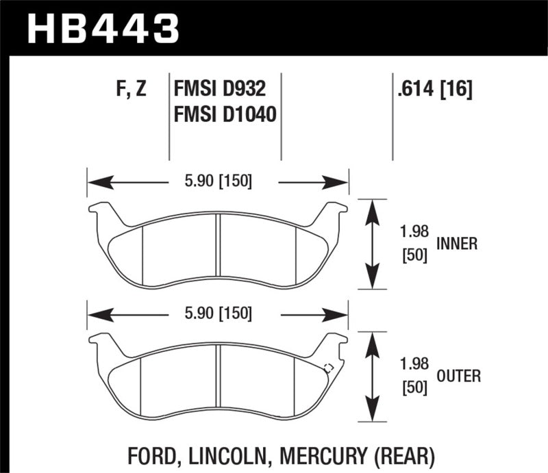 HAWK DTC-30 Brake Pad Sets - Hawk 03-04 Mercury Marauder DTC-30 Rear Race Pads