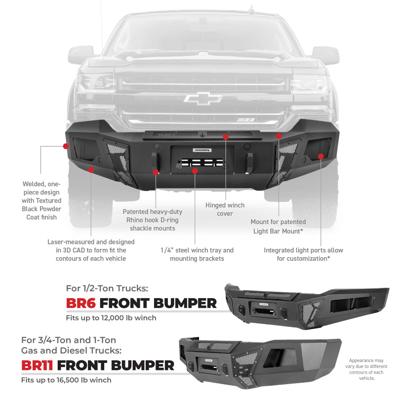 GOR BR11 Bumper - Go Rhino 19-24 RAM 2500/3500 BR11 Front Bumper Replacement - Tex. Black