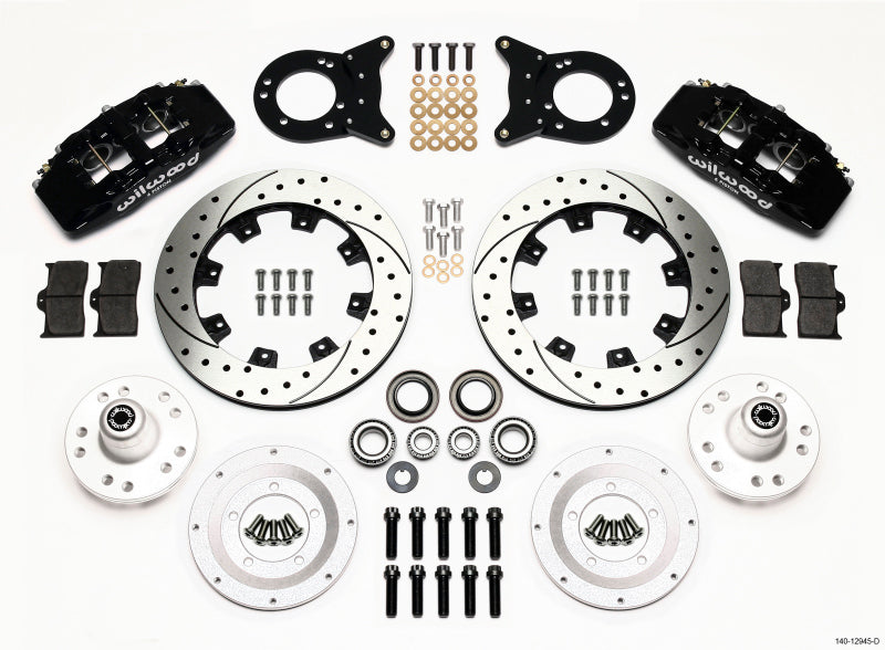 WIL Dynapro Brake Kit - Wilwood Dynapro 6 Front Hub Kit 12.19in Drilled 1970-1973 Mustang Disc & Drum Spindle