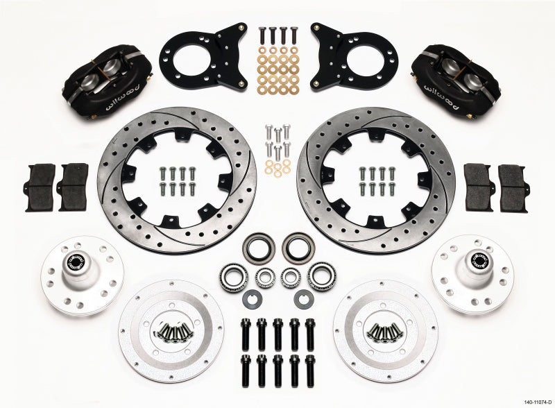 WIL Dynalite Brake Kit - Wilwood Forged Dynalite Front Kit 12.19in Drilled 1970-1973 Mustang Disc & Drum Spindle