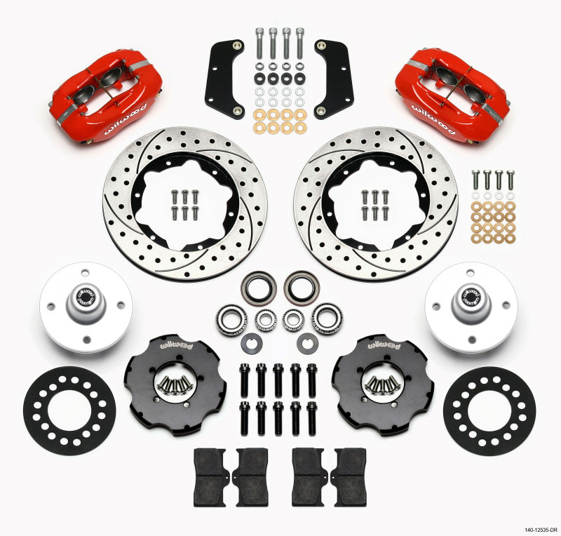 WIL Dynalite Brake Kit - Wilwood Forged Dynalite Front Kit 10.75in Drilled Red 64-65 Mustang 6 Cylinder 4-lug