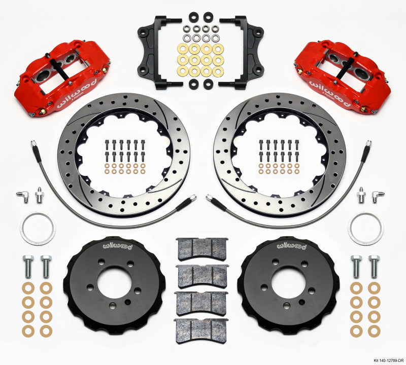 WIL Superlite Brake Kit - Wilwood Narrow Superlite 6R Front Hat Kit 12.88in Drill Red 06-12 Volkswagen GTI w/ Lines