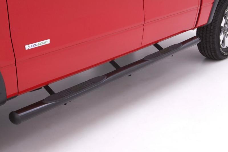 LND Nerf Bars - Black - Lund 15-18 Ford F-150 SuperCrew 4in. Oval Straight Steel Nerf Bars - Black