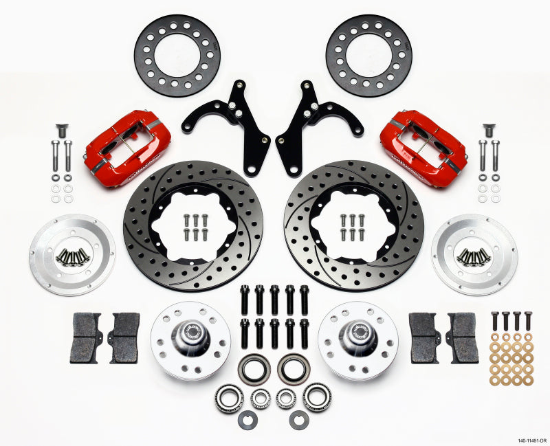 WIL Dynalite Brake Kit - Wilwood Forged Dynalite Front Kit 11.00in Drill-Red 55-57 Chevy