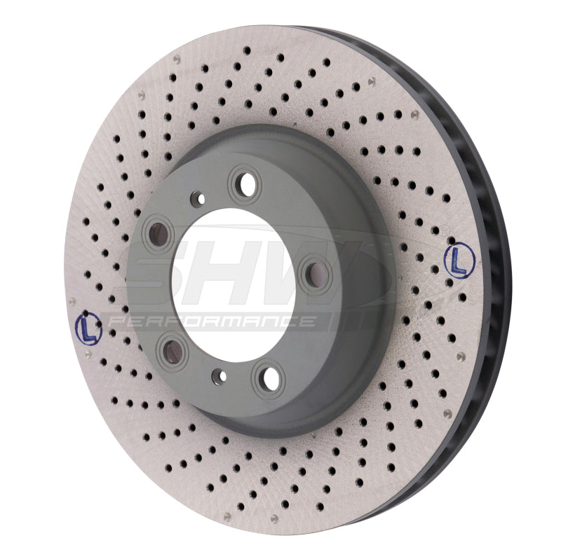 SHW Drilled-Dimpled MB Rotors - SHW 2012 Porsche 911 Carrera4 GTS 3.8L w/o Ceramic Brakes Left Frt Drill-Dimp MB Rotor (99635140904)