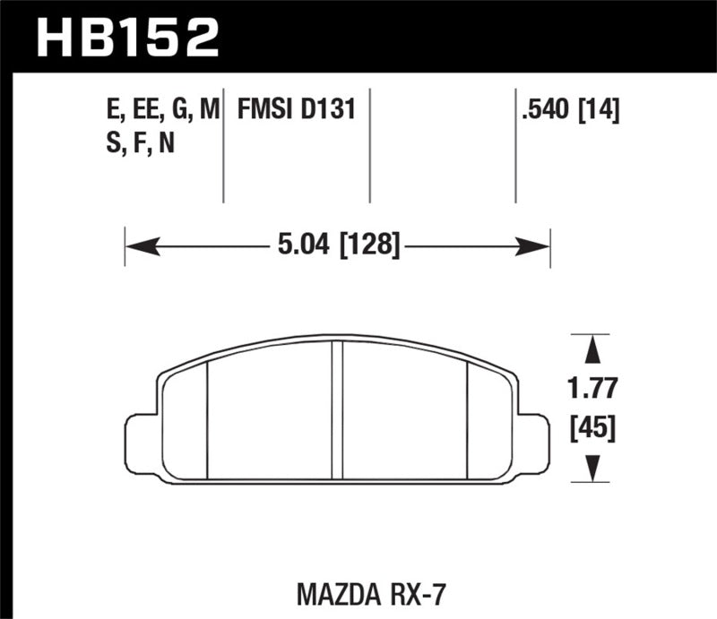 HAWK ER-1 Brake Pad Sets - Hawk 88-91 Mazda RX-7 1.3L 10th Anniversary 1 Piston Caliper Front ER-1 Brake Pads