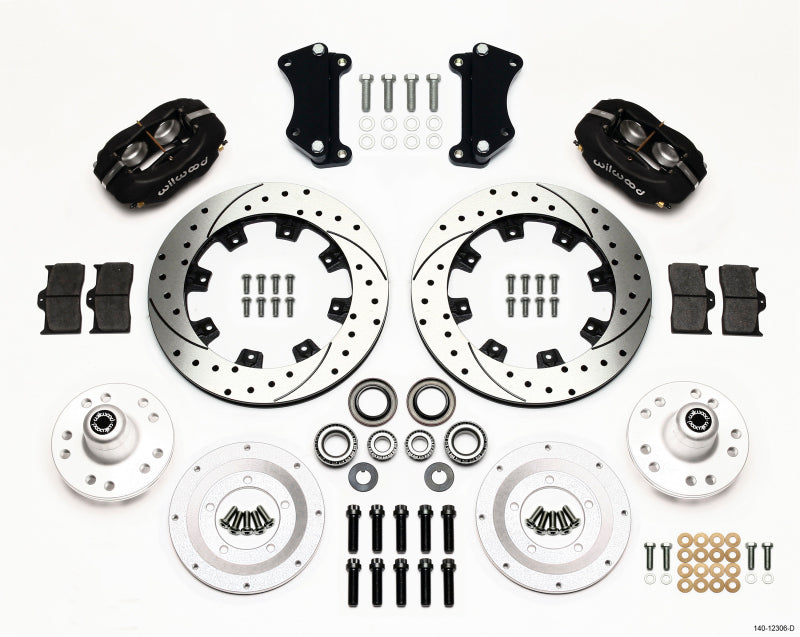 WIL Dynalite Brake Kit - Wilwood Forged Dynalite Front Kit 12.19in Drilled Heidts Tri -5 2 inch Drop Spindle