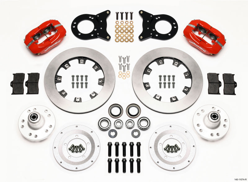 WIL Dynalite Brake Kit - Wilwood Forged Dynalite Front Kit 12.19in Red 1970-1973 Mustang Disc & Drum Spindle