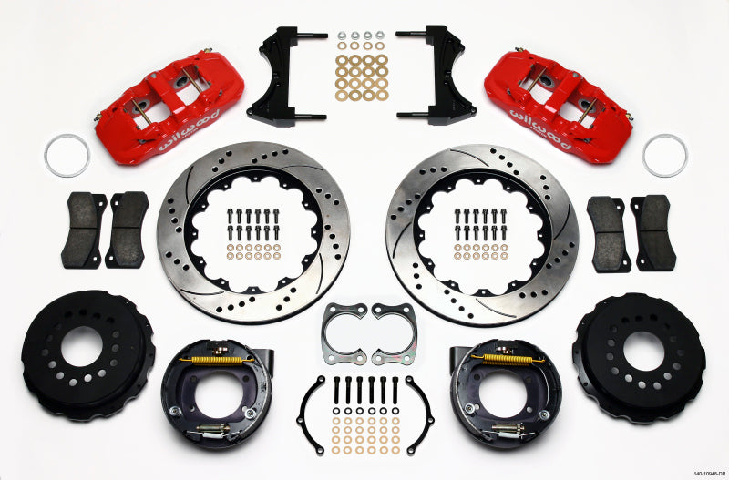 WIL Aero Brake Kit - Wilwood AERO4 Rear P-Brake Kit 14.00in Drill Red Big Ford New Style 2.50in Offset