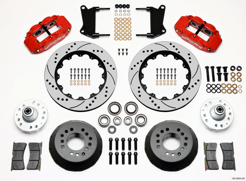 WIL Superlite Brake Kit - Wilwood Narrow Superlite 6R Front Hub Kit 14.00in Drill Red 67-69 Camaro 64-72 Nova Chevelle