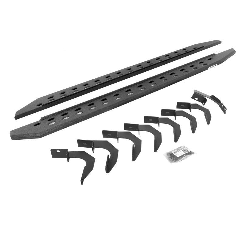 GOR RB20 Slim Running Boards - Go Rhino 15-22 GMC Canyon CC 4DR RB20 Slim Running Boards Kit (Incl. Brackets) - Bedliner Coating