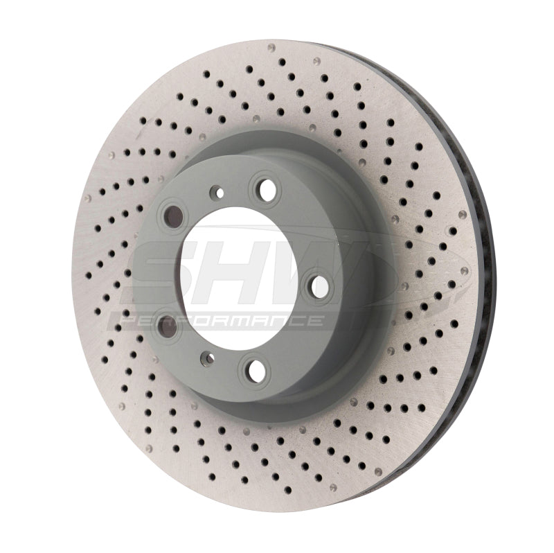 SHW Drilled-Dimpled MB Rotors - SHW 09-16 Porsche 911 Carrera w/o Ceramic Brakes Right Front Drill-Dimp MB Brake Rotor (99735140201)