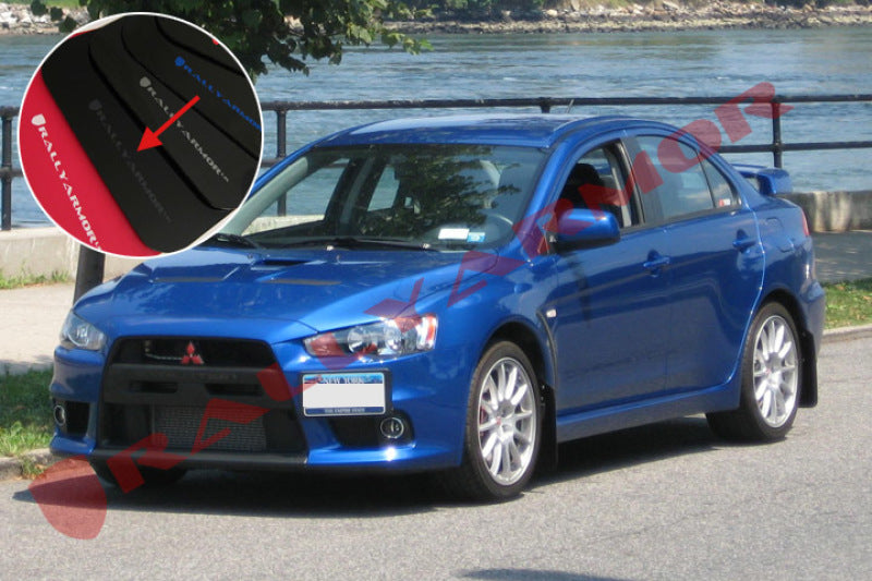 RAL UR Blk Flap/Grey Logo - Rally Armor 08-17 Mitsubishi EVO X Black UR Mud Flap w/ Grey Logo