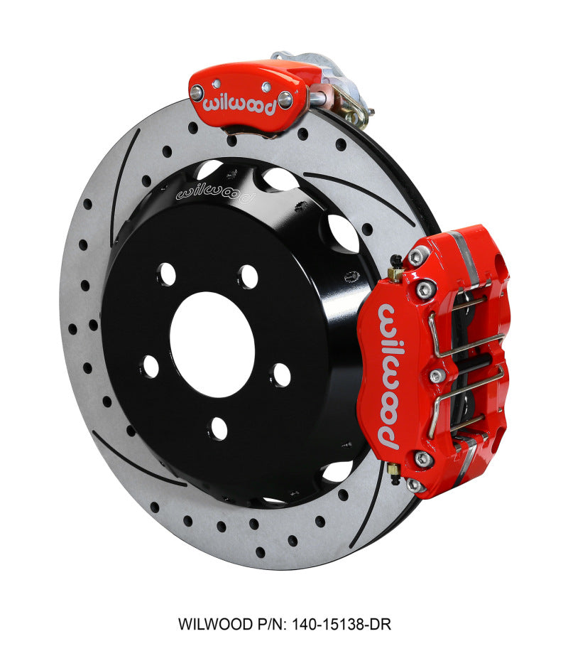 WIL Dynapro Brake Kit - Wilwood Dynapro Radial / MC4 Rear Kit 12.88 Drilled & Slotted Red 2015 Ford Mustang w/Lines