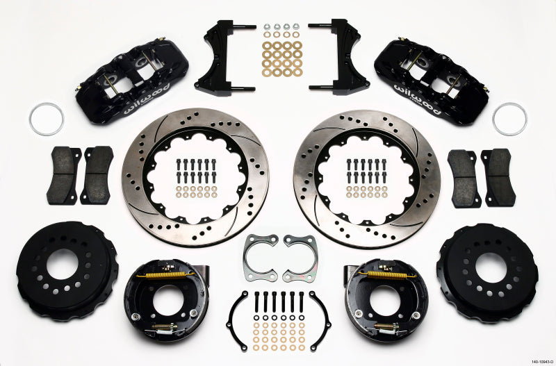 WIL Aero Brake Kit - Wilwood AERO4 Rear P-Brake Kit 14.00in Drilled Chevy 12 Bolt w/ C-Clips