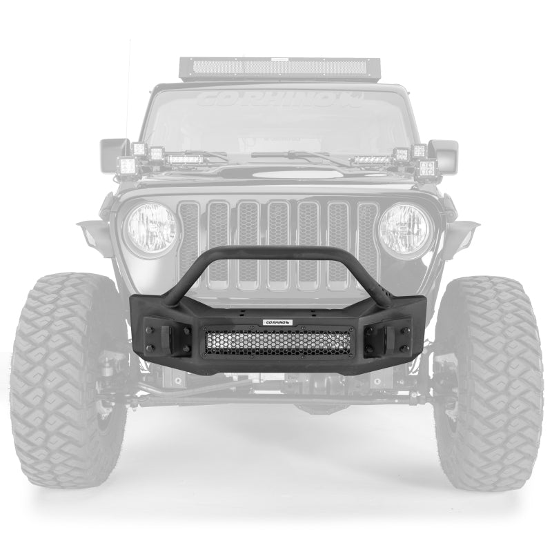 GOR Rockline Bumper - Go Rhino 07-20 Jeep Wrangler JL/JLU/JK/JKU/Gladiator JT Rockline Front Stubby Bumper w/ Overrider