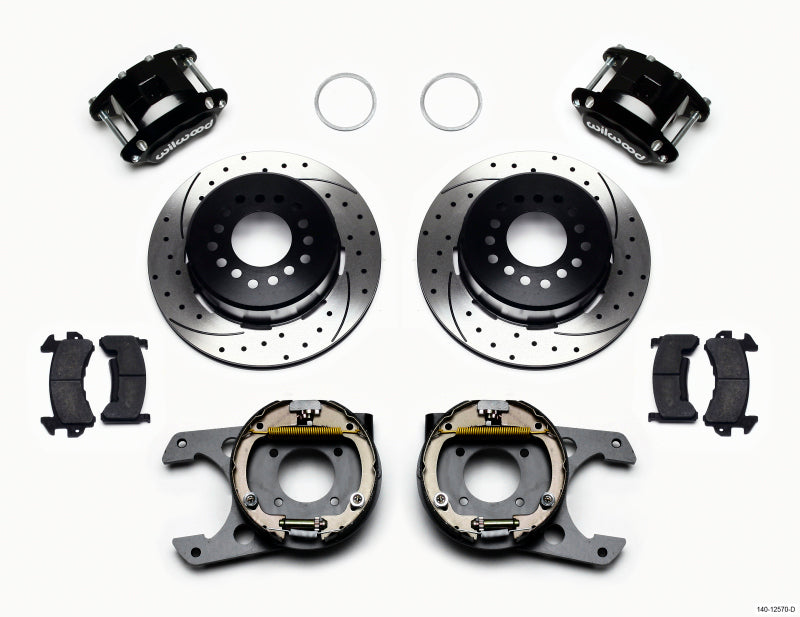 WIL D154 Brake Kit - Wilwood D154 P/S Park Brake Kit Drilled 12 Bolt 2.75in offset Staggered Shock
