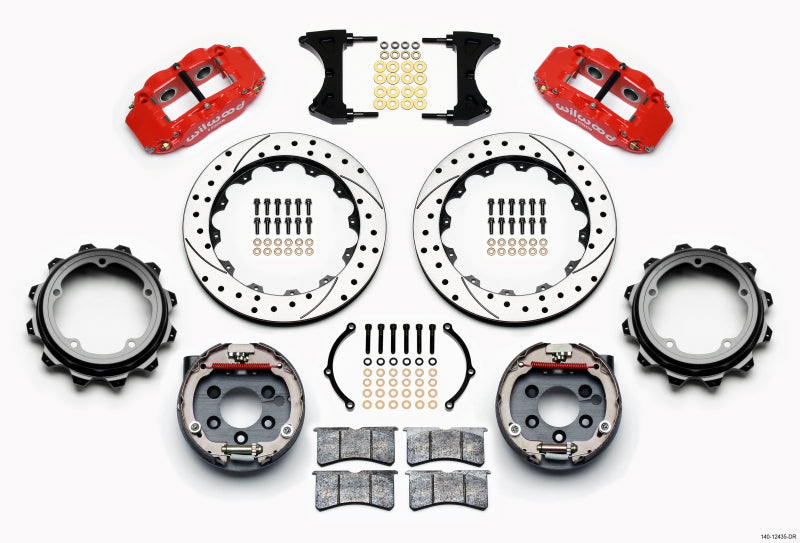 WIL Superlite Brake Kit - Wilwood Narrow Superlite 4R Rear P-Brk Kit 12.88in Drill Red Strange Eng Floater 3.49in Offset
