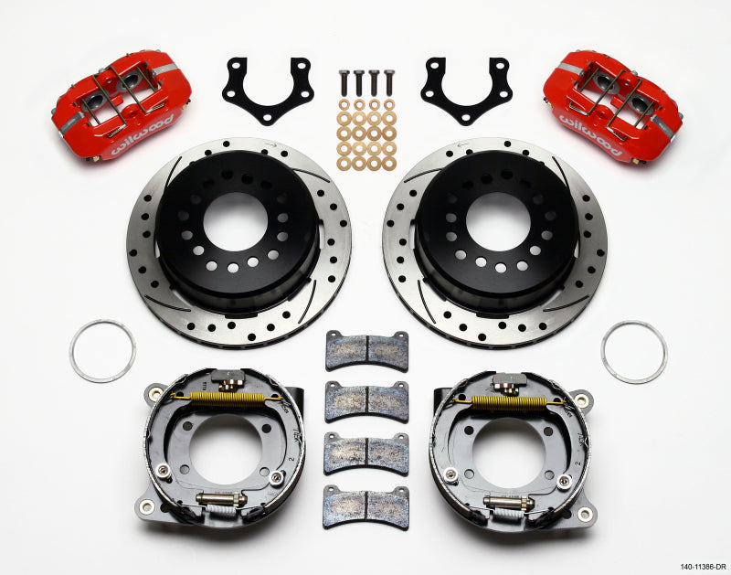 WIL Dynapro Brake Kit - Wilwood Dynapro Low-Profile 11.00in P-Brake Kit Drill-Red Mopar/Dana 2.50in Off w/Snap Ring Bearing