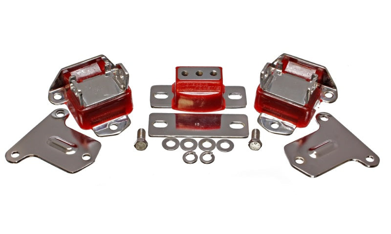 ES Eng/Trans Combo Kit - Red - Energy Suspension 69-71 Camaro / 70-73 Monte Carlo Red Motor and Transmission Mounts; Chrome Finish