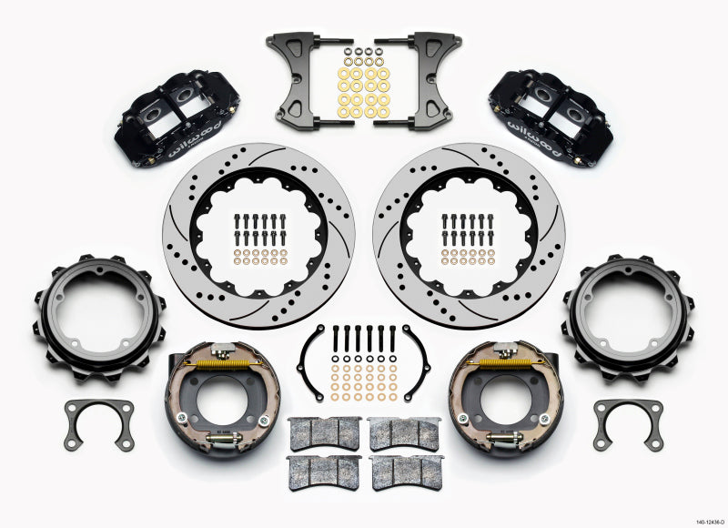 WIL Superlite Brake Kit - Wilwood Narrow Superlite 4R Rear P-Brk Kit 14.00in Drilled Strange Eng Floater 3.49in Offset