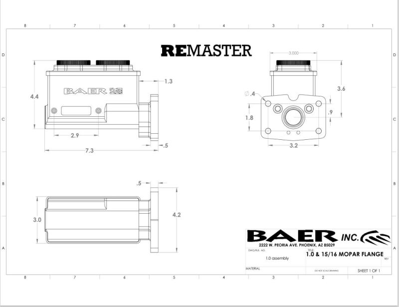 BAE Master Cylinder Kits - Baer Brakes Mopar 1in Bore Remaster 4-Bolt Left Port Master Cylinder Assembly - Black