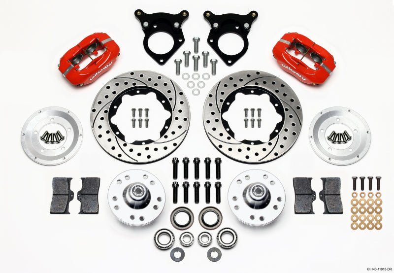 WIL Dynalite Brake Kit - Wilwood Forged Dynalite Front Kit 11.00in Drilled Red 87-93 Mustang 5 Lug
