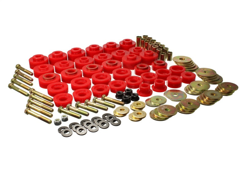 ES Body Mounts - Red - Energy Suspension 65-67 Chevrolet Biscayne/Bel Air/Caprice/Impala Body Mount Set w/ Hardware - Red