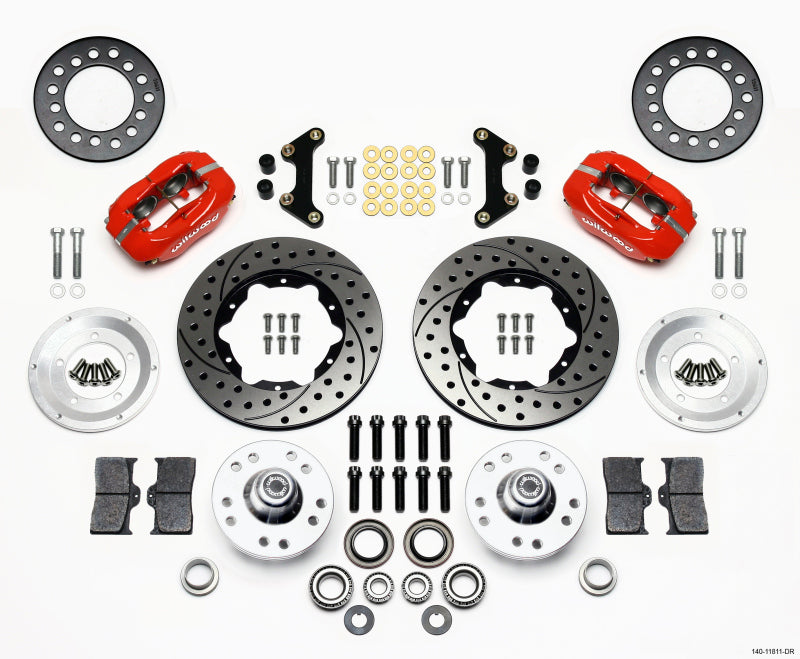 WIL Dynalite Brake Kit - Wilwood Forged Dynalite Front Kit 11.00in Drill-Red 49-54 Chevy / 53-62 Corvette