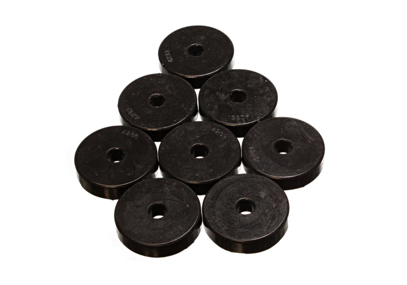 ES Poly Pads - Black - Energy Suspension Polyurethane Pad Set - 2 9/32in OD x 7/16in Hole ID x 1/2in Height - Round Black