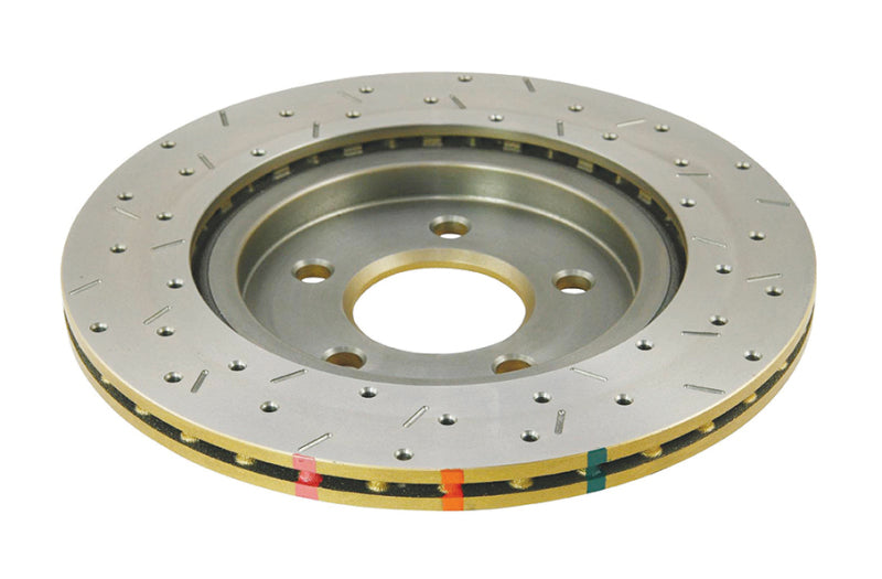 DBA 4000 Slot&Drill Rotors - DBA 05-13 Ford Mustang GT/V6 Rear Drilled & Slotted 4000 Series Rotor w/ Gold Hat