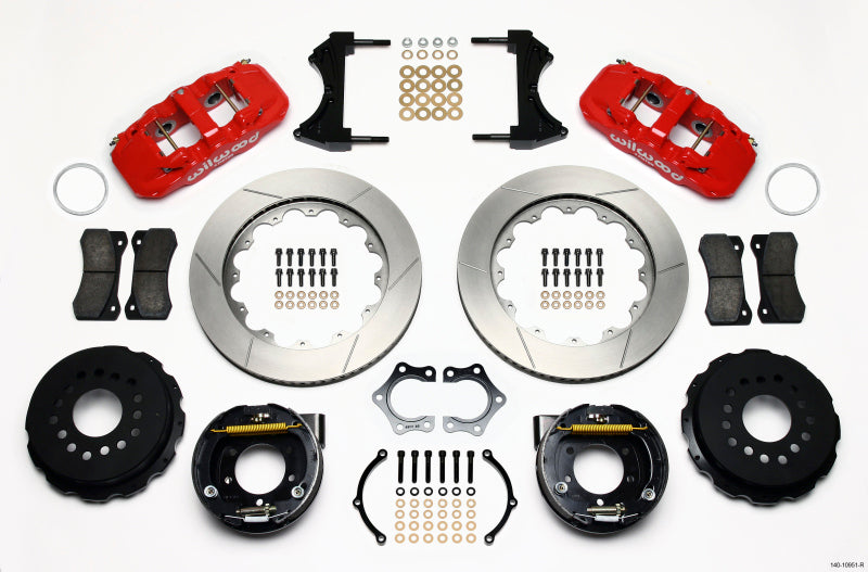 WIL Aero Brake Kit - Wilwood AERO4 Rear P-Brake Kit 14.00in Red Mopar/Dana 2.36in Off w/Snap Ring Bearing
