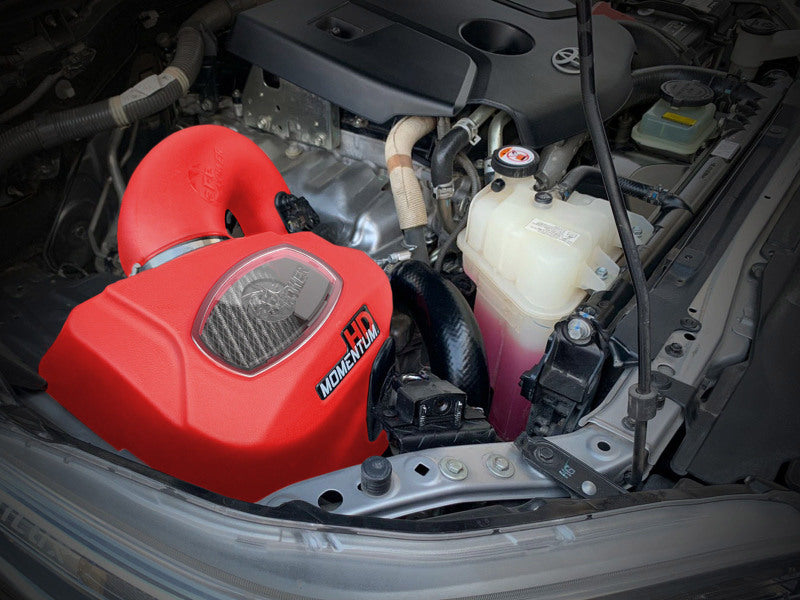 AFE Momentum HD Cold Air Intakes - aFe 15-25 Toyota Hilux L4-2.4/2.8L (td) Momentum HD Cold Air Intake System Red w/ Pro DRY S Filter