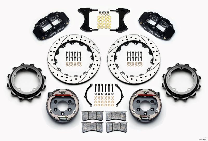 WIL Superlite Brake Kit - Wilwood Narrow Superlite 4R Rear P-Brk Kit 12.88in Drilled Strange Eng Floater 3.49in Offset