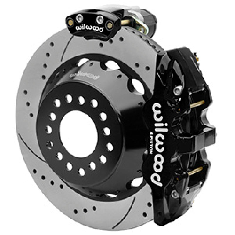 WIL Aero Brake Kit - Wilwood AERO4 Big Brake Rear Electronic Parking Brake Kit - Black - Powder Coat Caliper - D/S Rotor